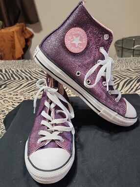 Converse Kids' Chuck Taylor  "Disco Glitter" High Top - Purple with Pink Logo